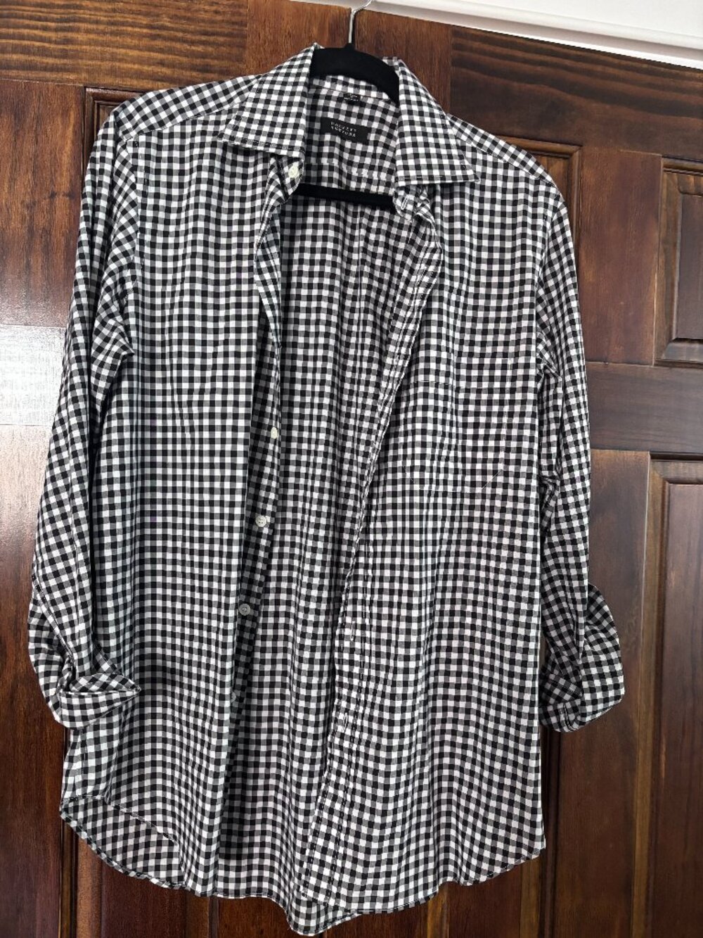 Barneys New York Black White Gingham Cotton Button Down Shirt S